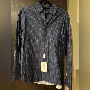 Salvatore Ferragamo Navy Patterned Button Down Shirt